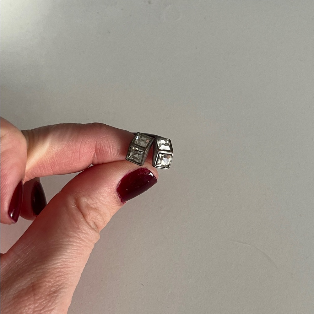 Silver like Geometric two faux diamond Stud Earrings